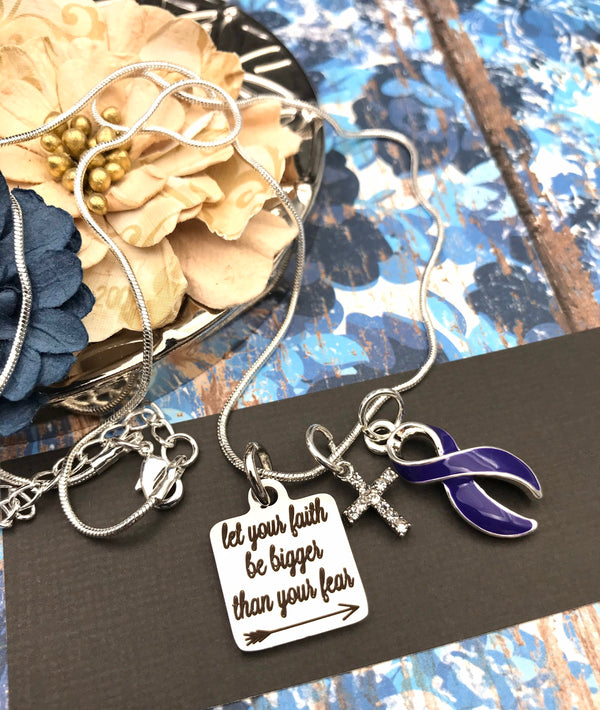 Violet Dark Purple Ribbon Necklace - Let Your Faith be Bigger Than Your Fear - Rock Your Cause Jewelry