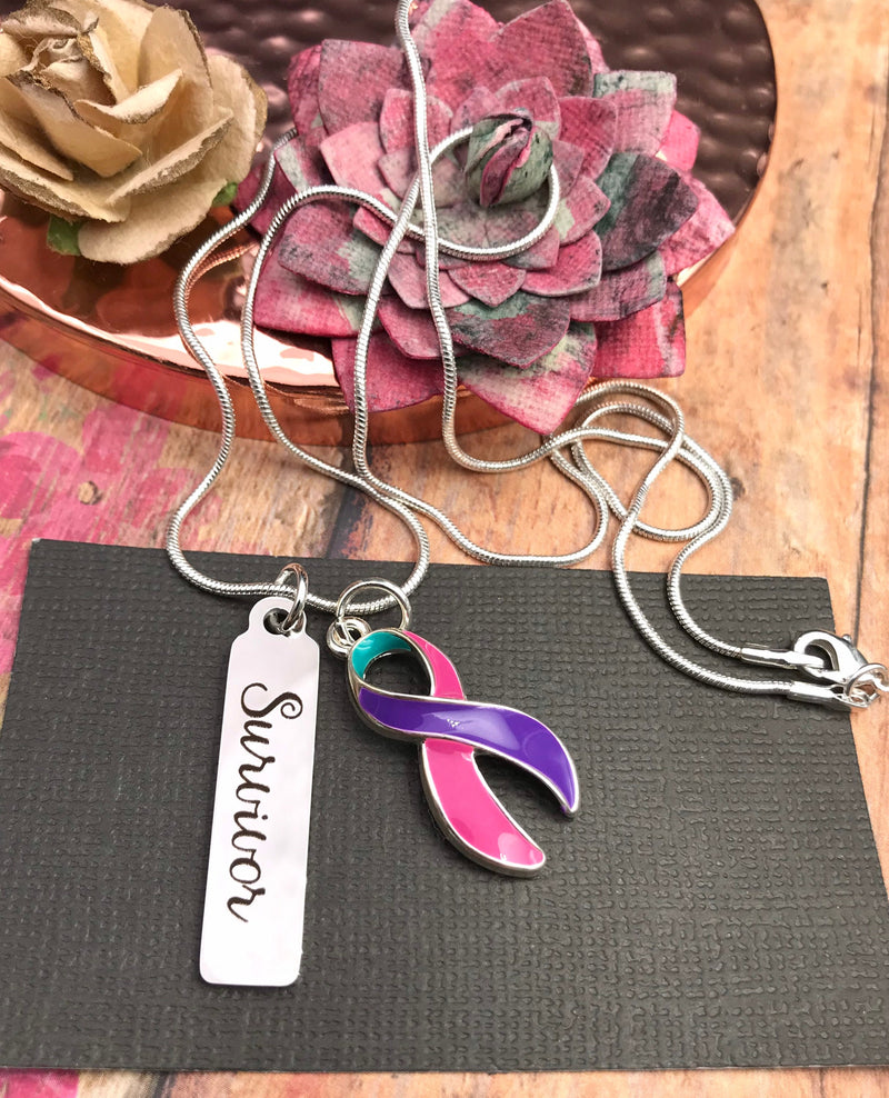 Pink Purple Teal (Thyroid) Cancer - Survivor Necklace - Rock Your Cause Jewelry