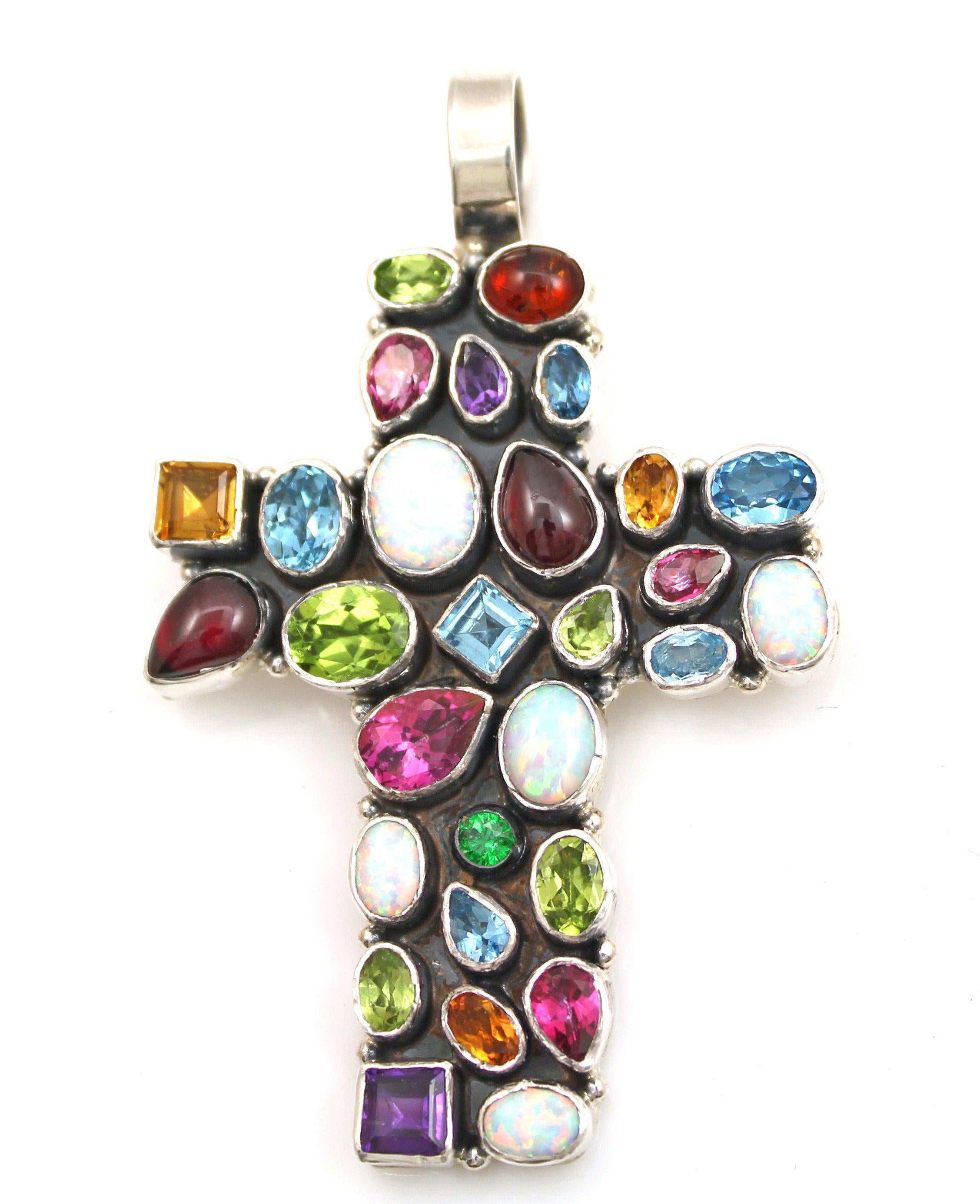 multi stone cross necklace