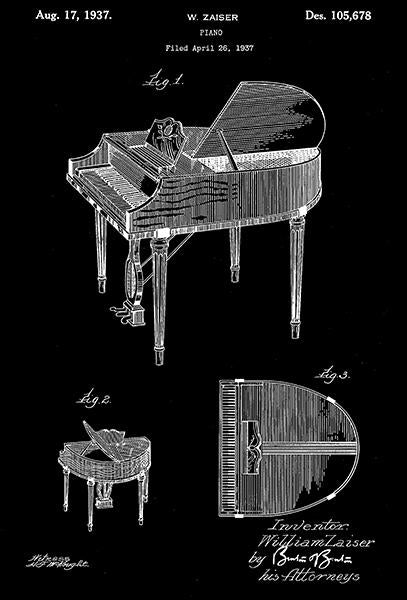 1937 - Wurlitzer Piano - W. Zaiser - Patent Art Magnet