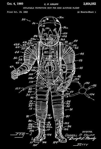 1960 - Inflatable Protective Suit For High Altitude Flight - C. P. Krupp - Patent Art Poster