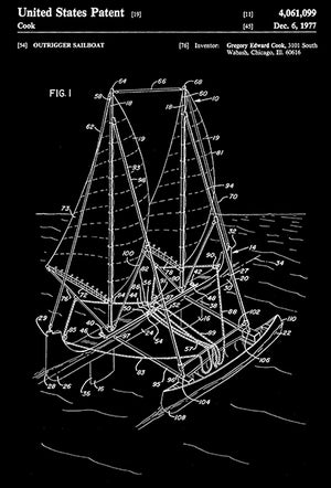 1977 - Outrigger Sailboat - G. E. Cook - Patent Art Poster