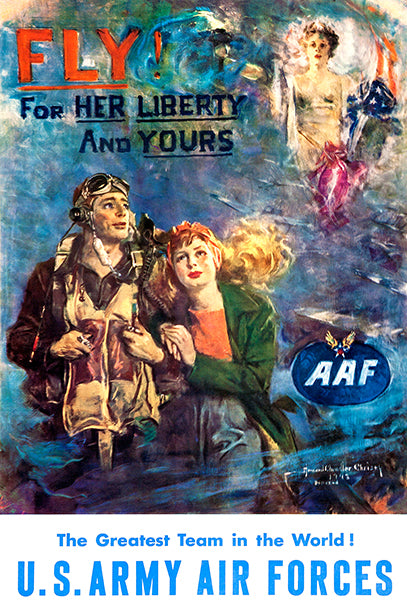 Fly For Her Liberty Us Army Air Force 1944 World War Ii Propag Poster Rama