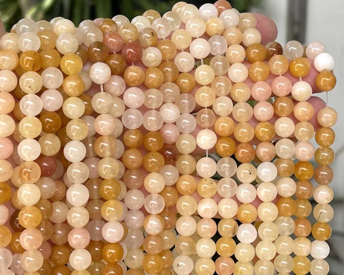 Natural Yellow Jade Gemstone Round Loose Beads on a 15.5 Strand – AD Beads