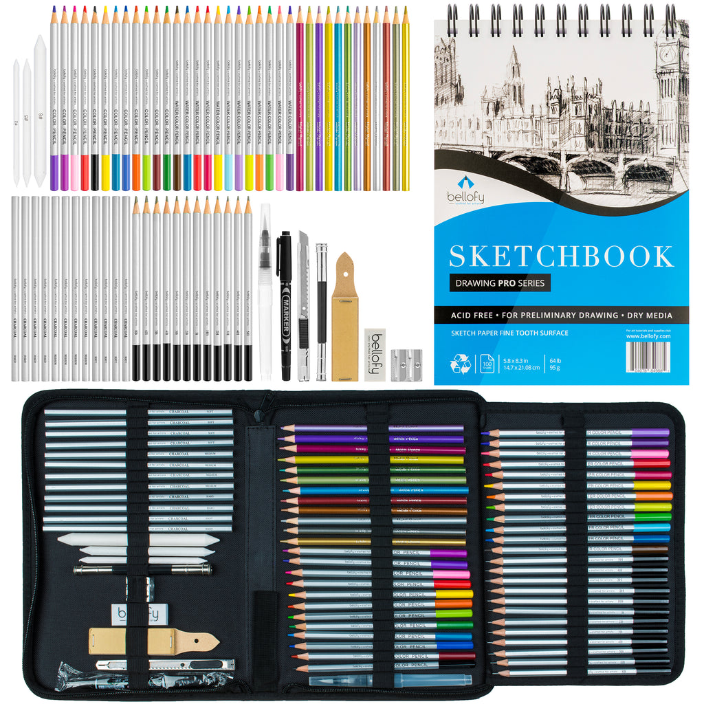 72 Piece Drawing Sketch Kit with 100 Sheet Sketchbook Art Supplies f