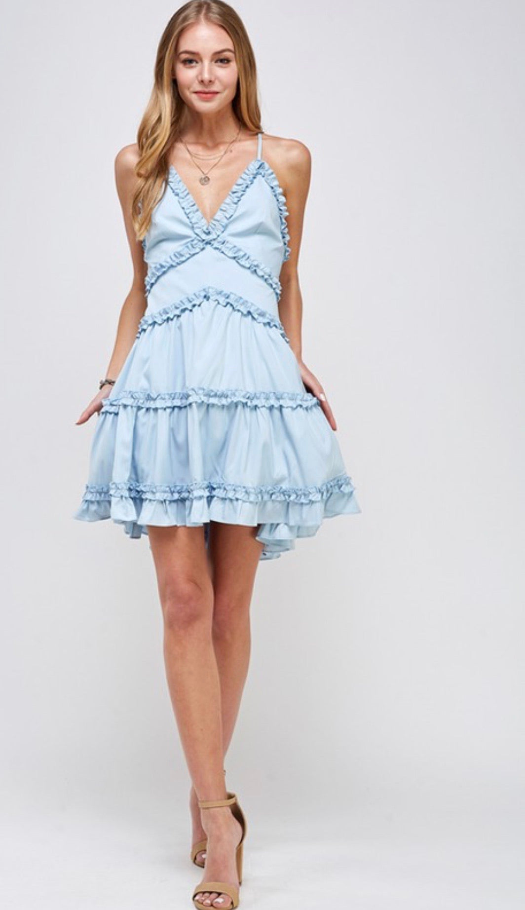light blue ruffle mini dress