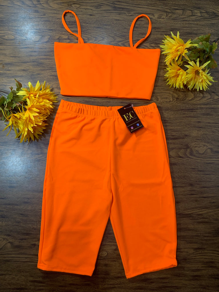 orange biker short set