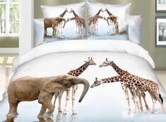 3d Elephant And Giraffe Printed Cotton Luxury 4 Piece Bedding Sets