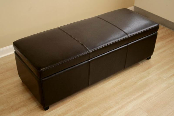 Baxton Studio Dark Brown Full Leather Storage Bench Ottoman with Stitc ...