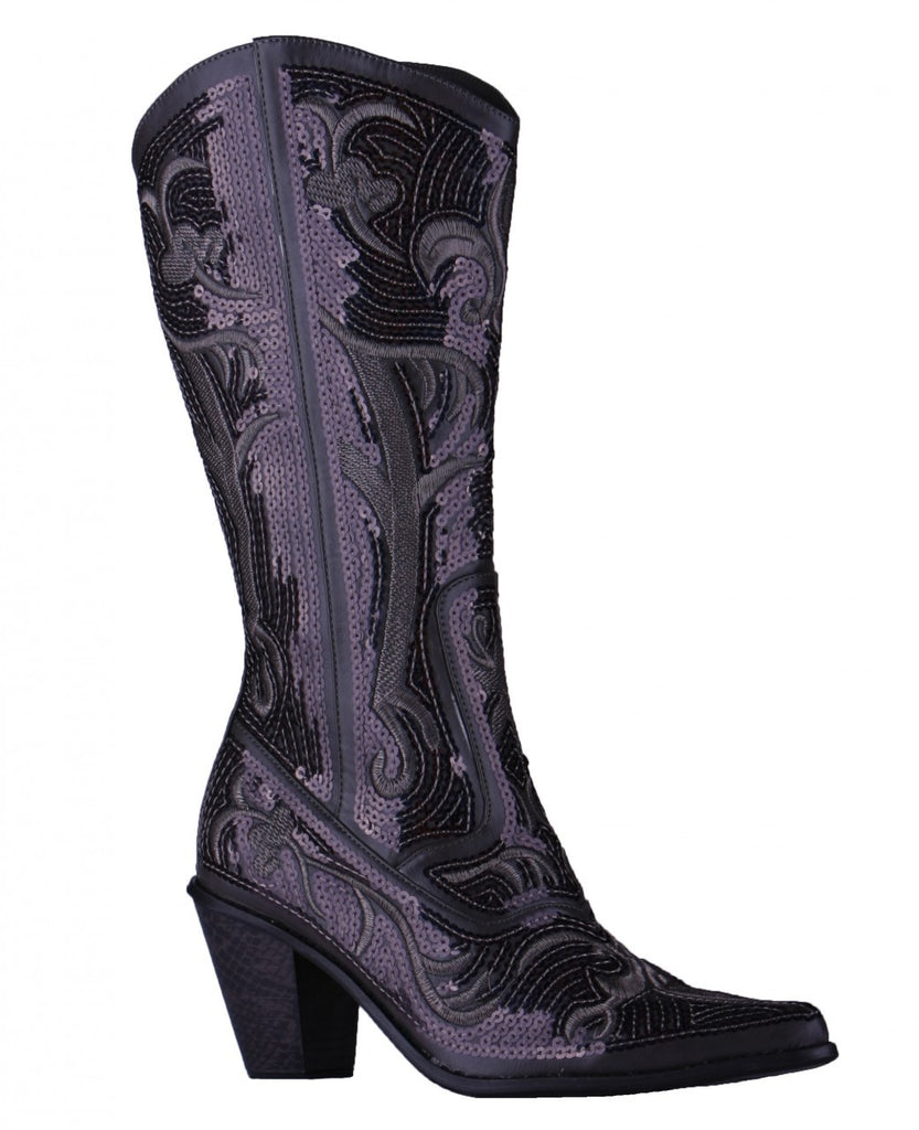purple sequin boots