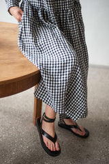 Gingham maxi linen dress with long sleeves SOFIA