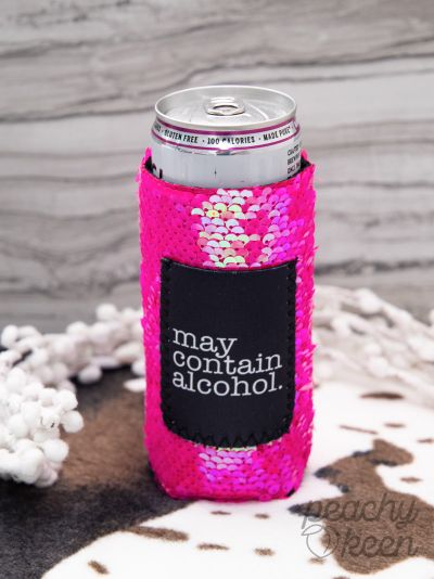 May Contain Alcohol Sequin Slim Can Cooler