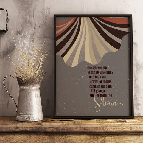 Shelter from the Storm by Bob Dylan - Song Lyric Art Rock Music Wall Print