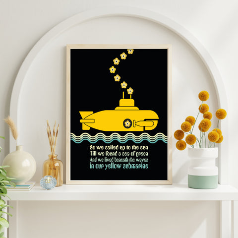 Yellow Submarine by the Beatles - Song Lyrics Art Wall Print