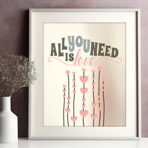 All you need is love by the beatles - song lyric wall art poster print decor illustration
