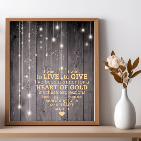 Heart of Gold by Neil Young Song Lyric Music Poster Wall Art