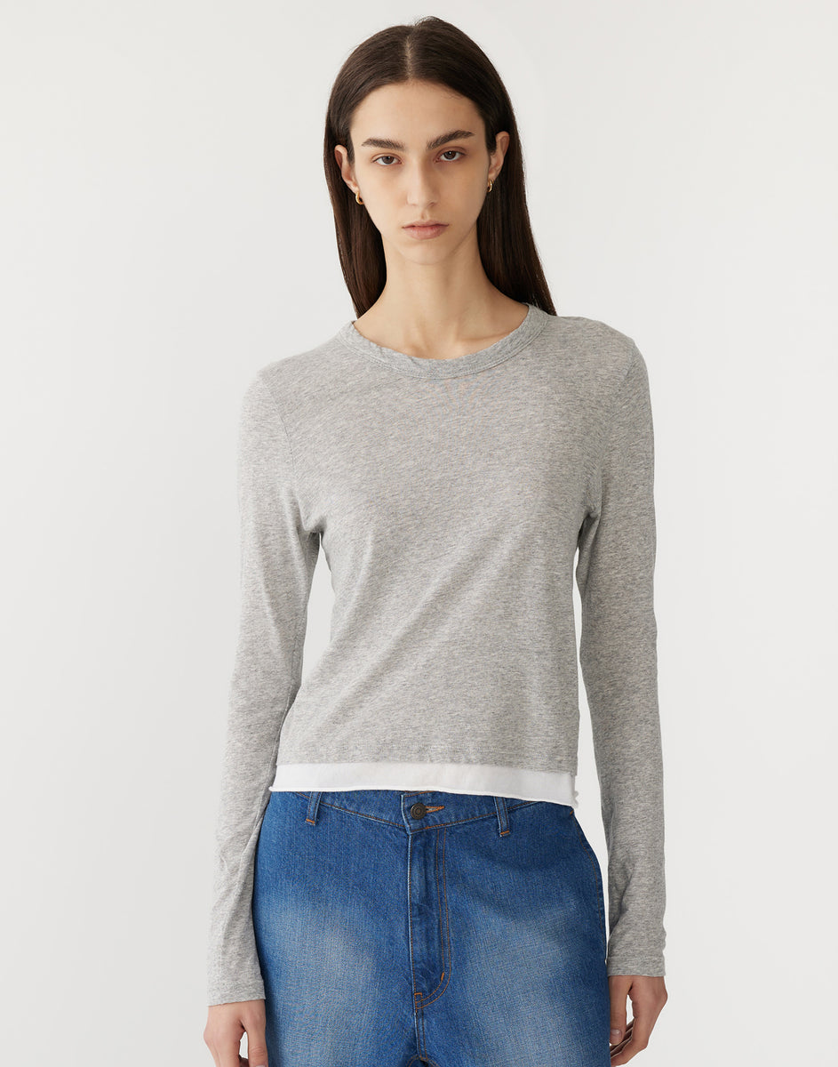 Grey Marl & White Layered Long Sleeve T-Shirt