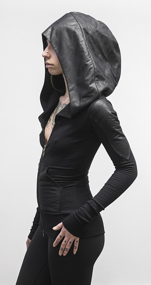 Doomlord hoodie-zipup-faux leather detail – Helvak