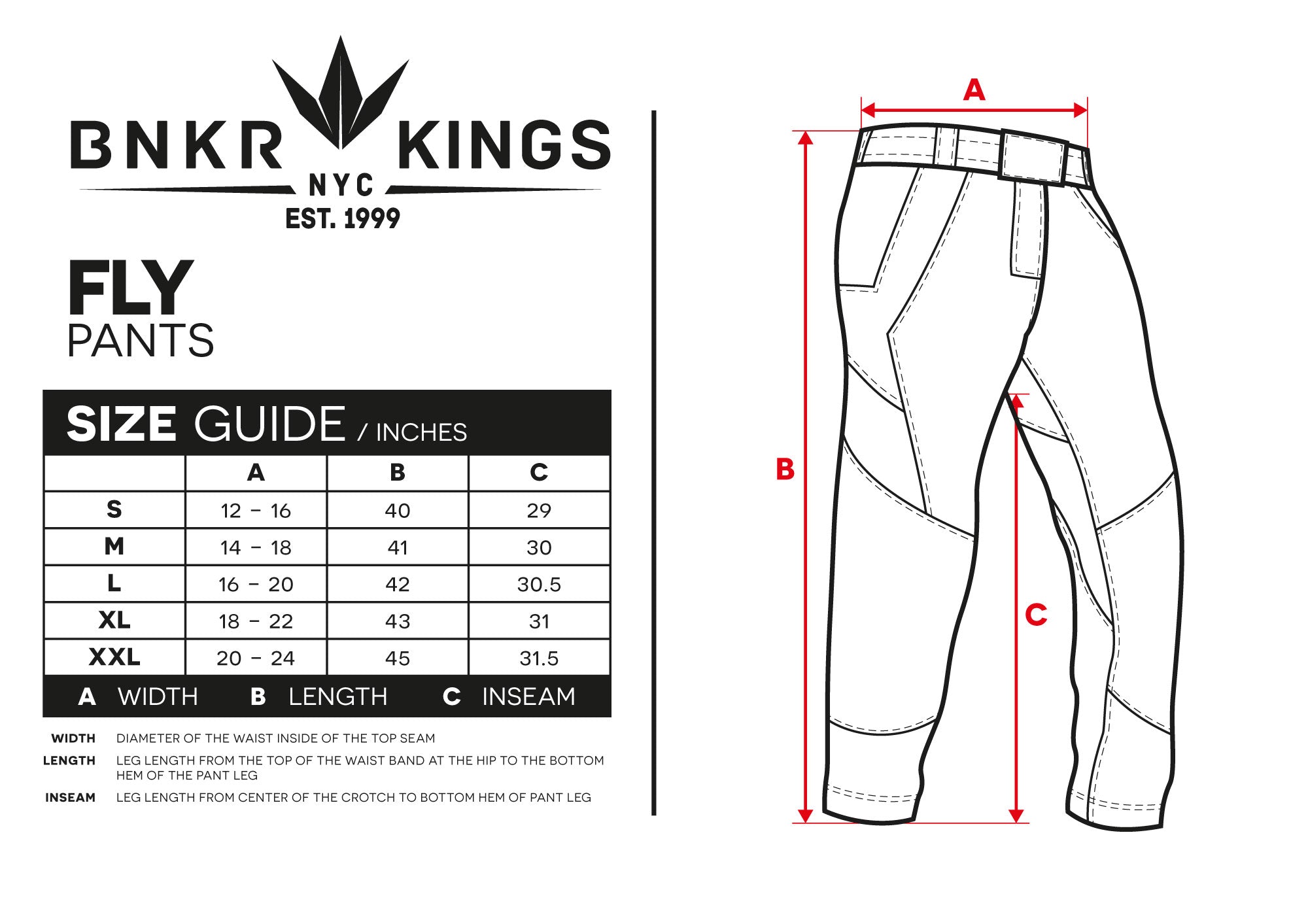 Fly Pants Size Chart