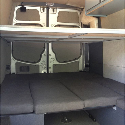 Campervan with two-level bed setup