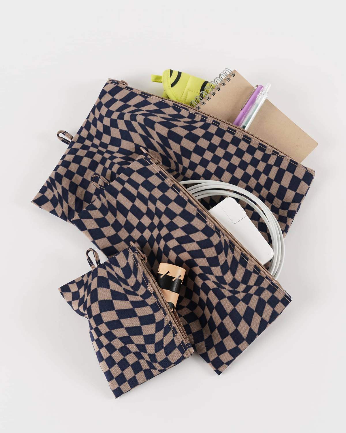 Flat Pouch Set - Indigo Trippy Checker