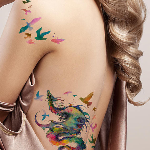 fcityin  3d Temporary Tattoo Colorful Feathers Butterflies Birds Compass  Totem