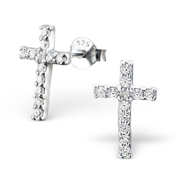 Cross Studs with CZ Sterling Silver