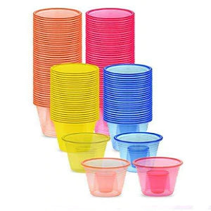 PARTY BARGAINS 60 ml. Mini Red Disposable Shot Glasses - [120 Count] 2 oz.  Plastic Shot Cups, Jello Shots, Perfect Size for Serving Condiments