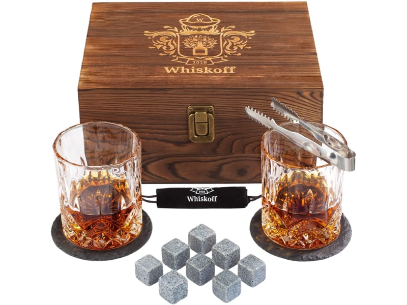 W WHISKOFF Scotch Glasses Gift in Wooden Box