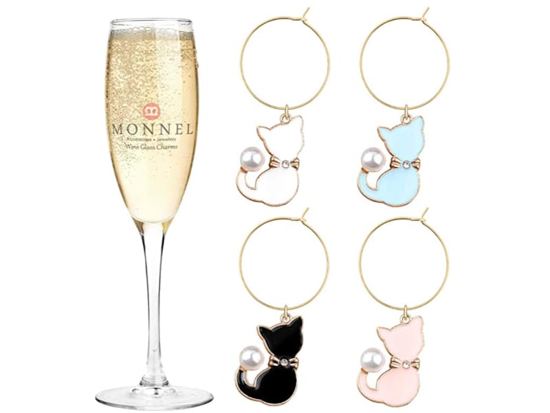 Four pieces Monnel Cat Pets Crystal Wine Charms