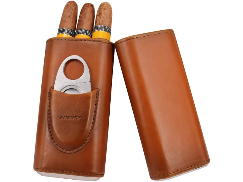 AMANCY Brown Leather Cigar Case