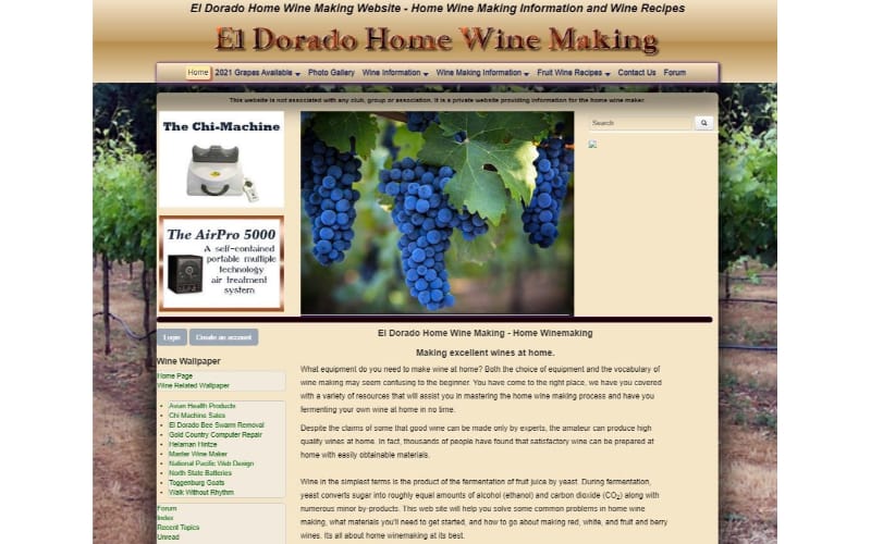 El Dorado Home Wine Making website