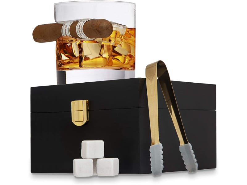 Godinger Cigar Whiskey Glass Wooden Gift Box Set