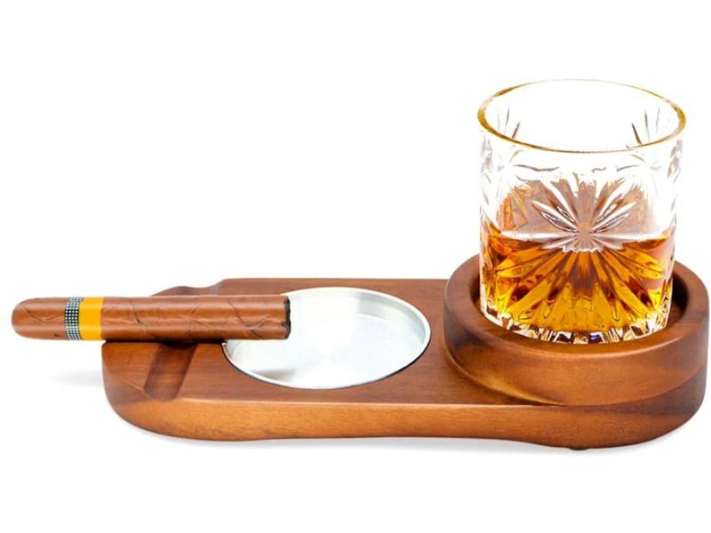 SASIDO Whiskey Glass Tray and Cigar Holder Set