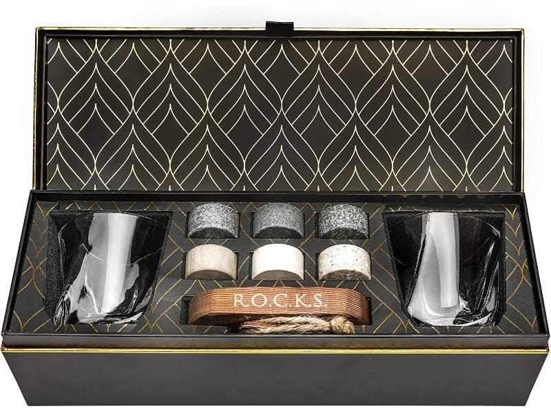 ROCKS Whiskey Glasses & Chilling Stones Set