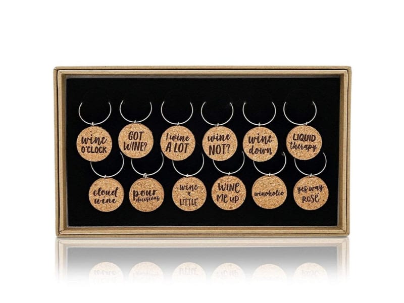 12 pieces of natural cork wine charms with fun phrases