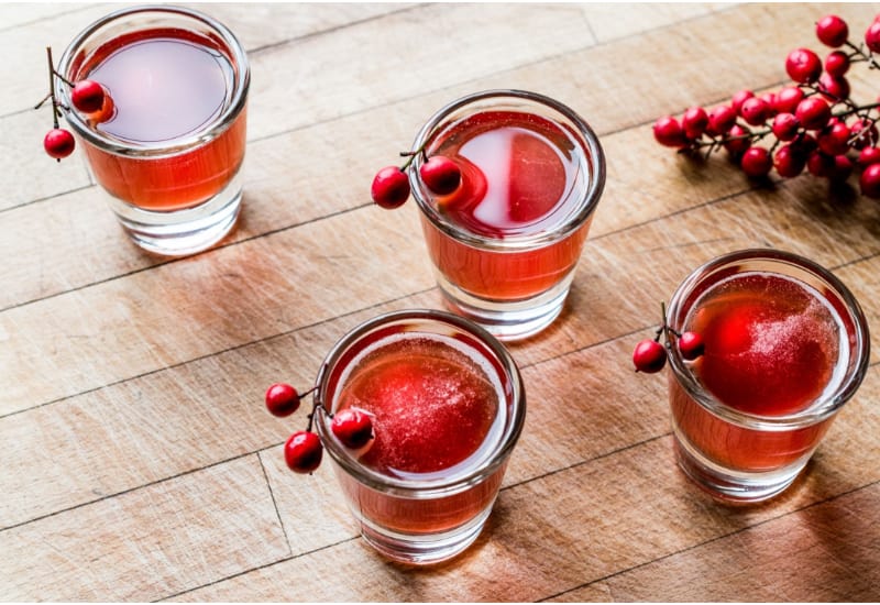 4 shot glasses of cranberry