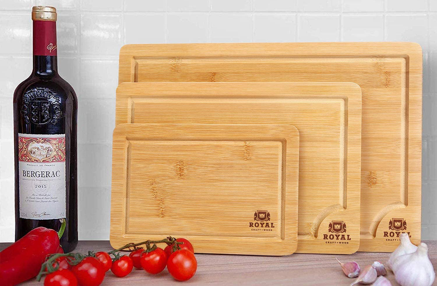 Organic Bamboo Cutting Board with Juice Groove (3-Piece Set)