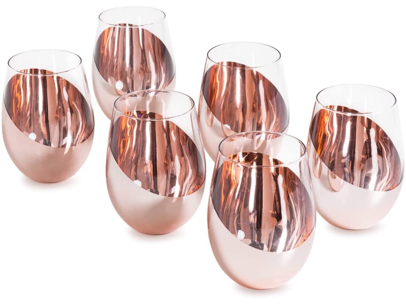 MyGift Modern Copper Stemless Wine Glasses