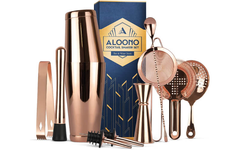 ALOONO 11-Piece Copper Boston Cocktail Shaker Set