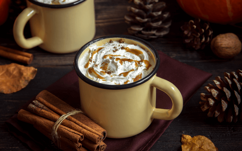 A cup of boozy pumpkin hot chocolate