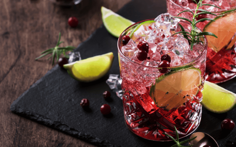 A glass of Basil Cranberry Julep