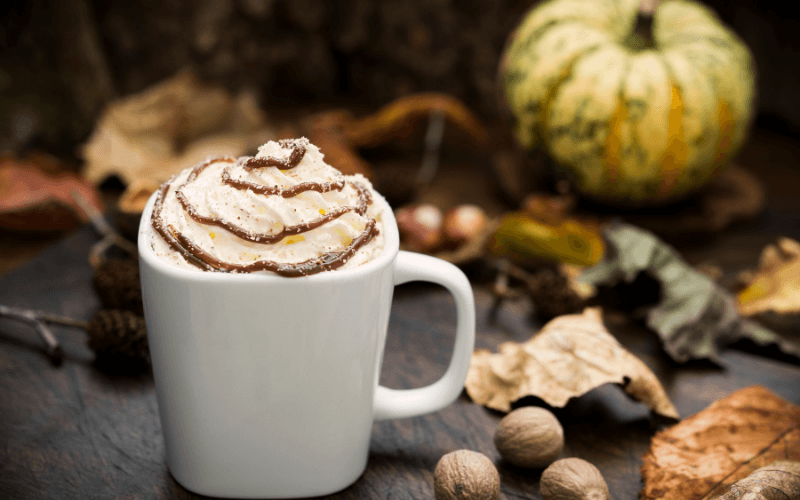 A glass of Boozy Pumpkin Pie Hot Chocolate