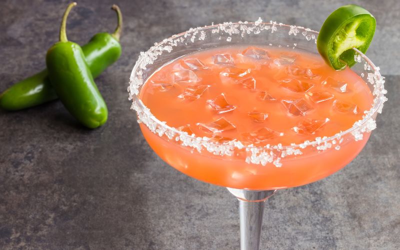 A glass of Jalapeno Cranberry Margarita