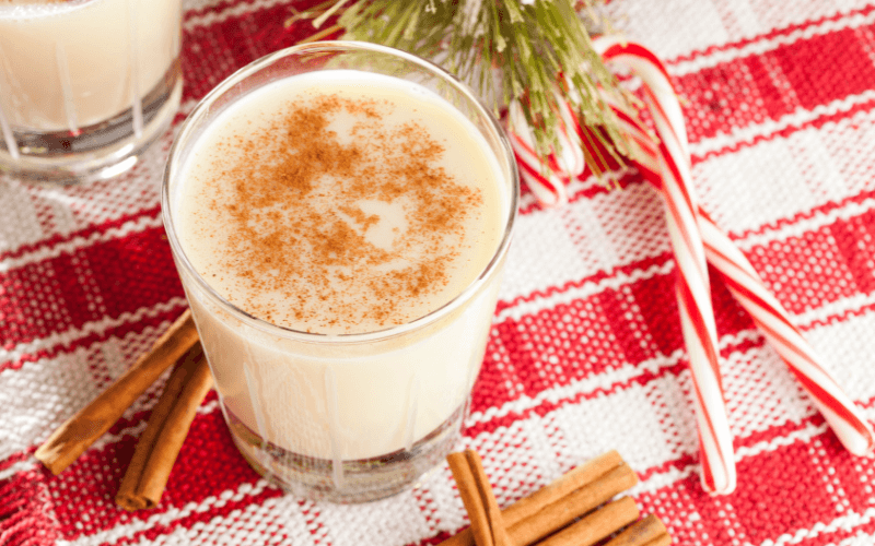 A glass of Rumchata Eggnog