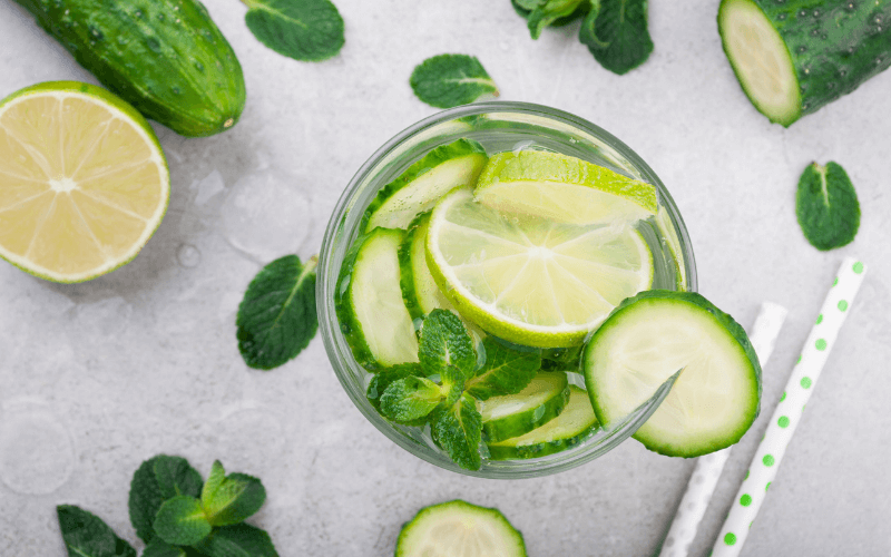 A glass of cucumber cocktail