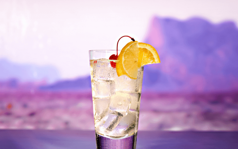 A glass of vodka collins cocktail