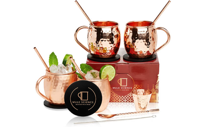 Advanced Mixology Mule Science Authentic Moscow Mule Copper Mugs Set