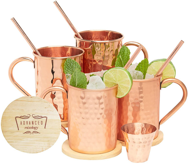 Advanced Mixology Moscow Mule Copper Mugs - Set of 2-100% HANDCRAFTED - Pure Solid Copper Mugs 