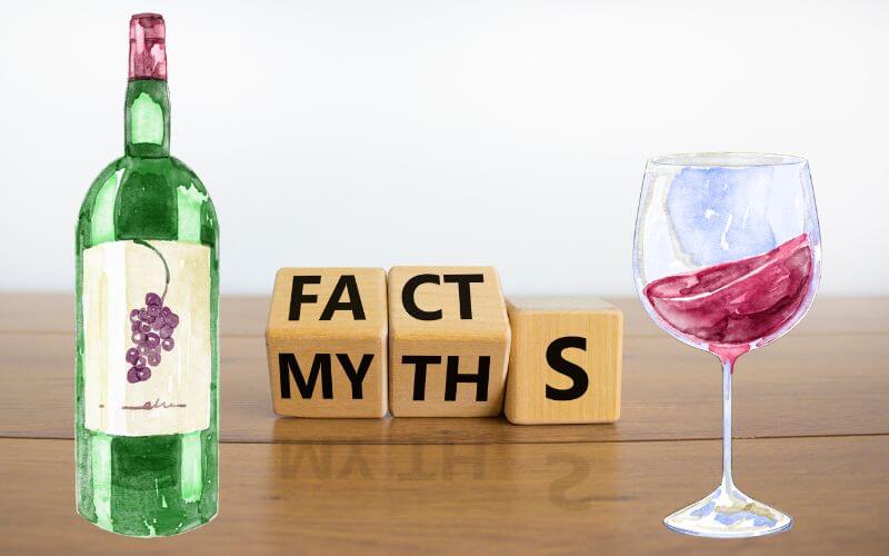 Animated wine bottle and glass with facts and myths blocks